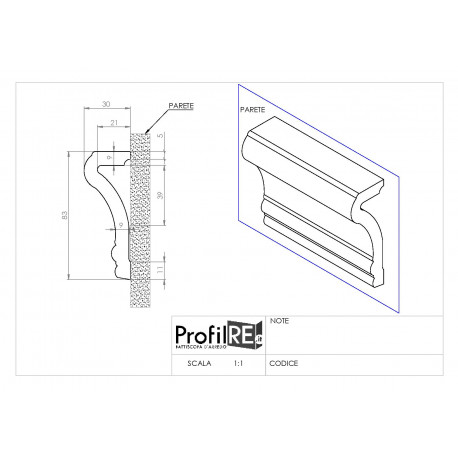 Profilo bianco cornice toro boiserie resistente 8 centimetri da tinteggiare