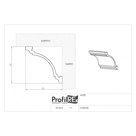 Profilo cornice soffitto duro polimero EXTRA RESISTENTE cm 8 x cm 8