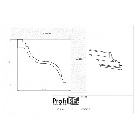 Profilo cornice soffitto in duro polimero EXTRA RESISTENTE cm 11 x cm 13