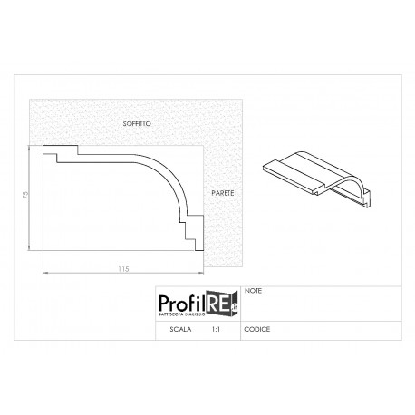 Profilo cornice soffitto polistirene estruso EXTRA RESISTENTE cm 12 x cm 8