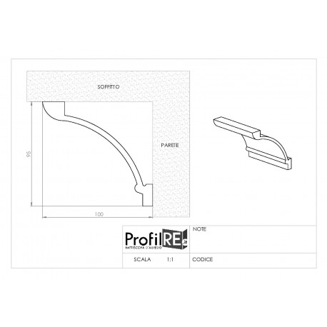 Profilo cornice soffitto duro polimero EXTRA RESISTENTE cm 11 x cm 10