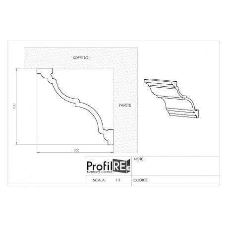 Profilo cornice soffitto duro polimero EXTRA RESISTENTE cm 10 x cm 10