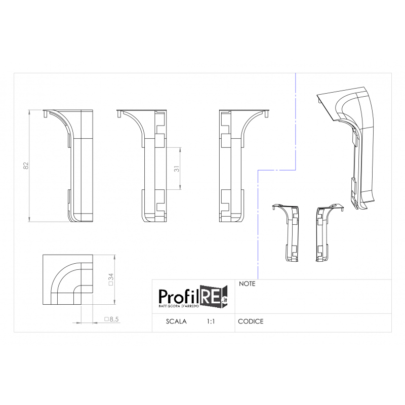 Battiscopa passacavi legno in pvc 70 x 12 x 3 mm - lunghezza 2 metri -  CONF. 50 m