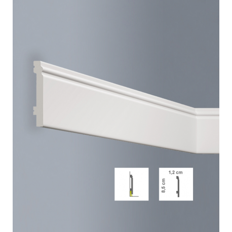 Battiscopa in duro polimero Varese anti umidità poco sagomato pronto all'uso o verniciabile alto cm 8,5 tecnico