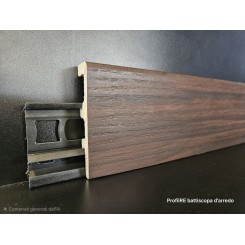 Battiscopa con canalina passafilo passacavi effetto noce scuro wengè effetto vena del legno altezza cm 8 spessore 2 cm