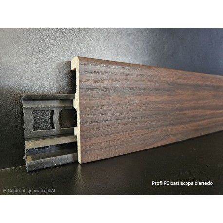 Battiscopa con canalina passafilo passacavi effetto noce scuro wengè effetto vena del legno altezza cm 8 spessore 2 cm