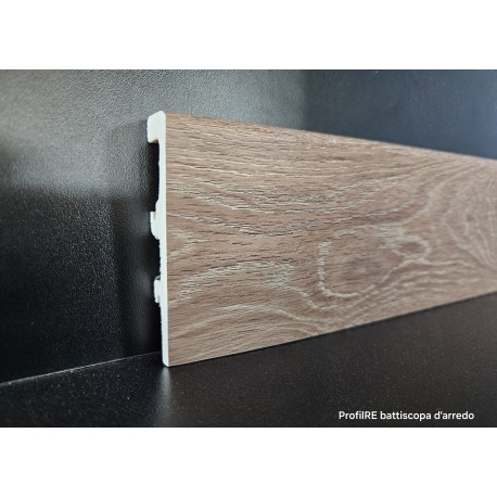 Battiscopa con canalina passafilo passacavi effetto Rovere grigio medio decapato con vena del legno cm 8 spessore 2 cm