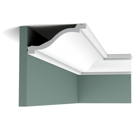Profilo cornice angolare veletta abbastanza piatta, cm 13,5 x 6,4 bianco da verniciare diagonale cm 14,5